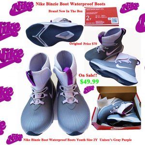 Brand New!! Nike Binzie Boot Waterproof Boots Youth Size 2Y Unisex’s Gray Purple